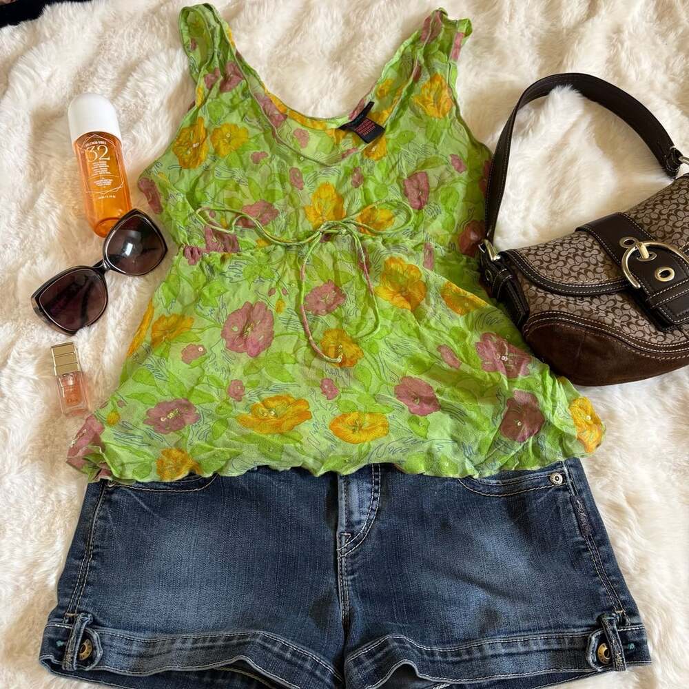 DStudio Silk Floral Tank Top Size XL Green
